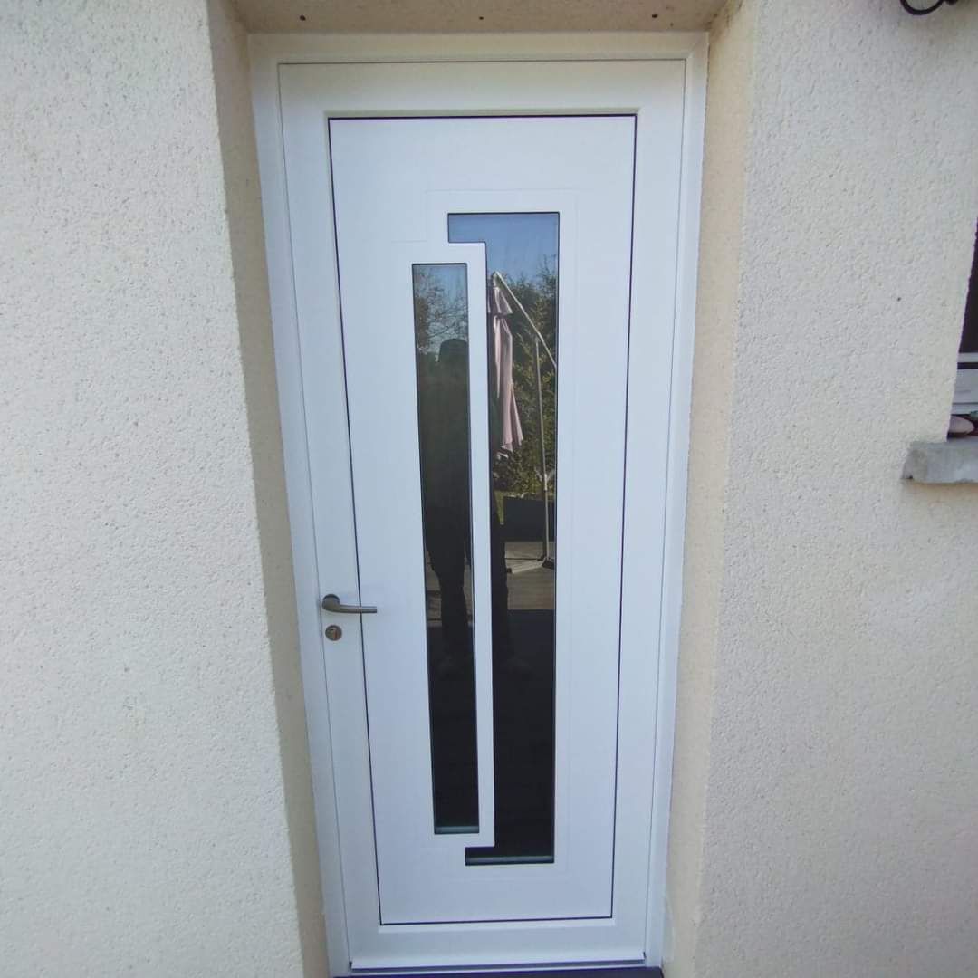 Porte d'entrée en aluminium avec vitrage design